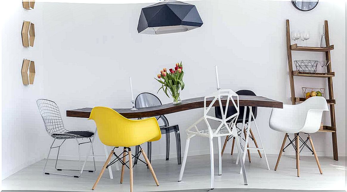 A modern dining table and chairs