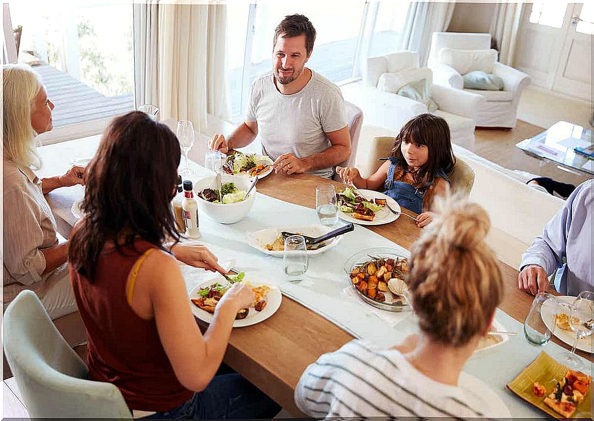 A family having dinner together