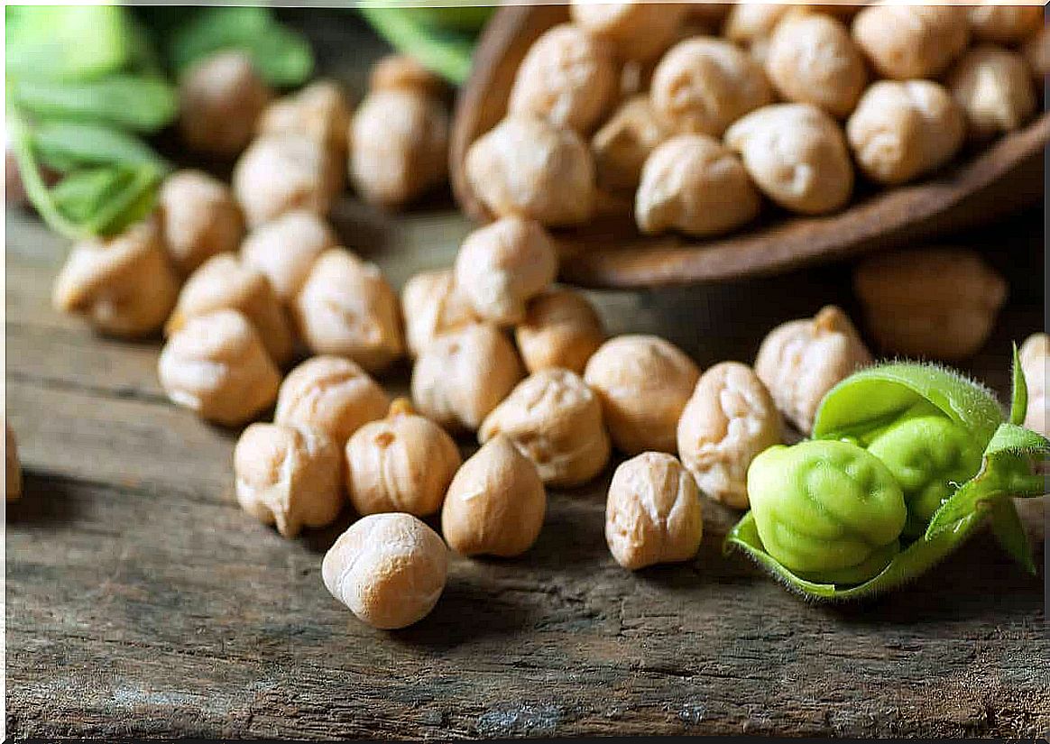 Dried chickpeas and fresh chickpeas