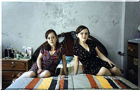 Two girls on a bed